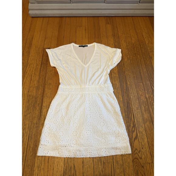 Veronica Beard Jeans Dress Womens Large White Eyelet V-Neck Side Zip Pima Cotton - Picture 3 of 9